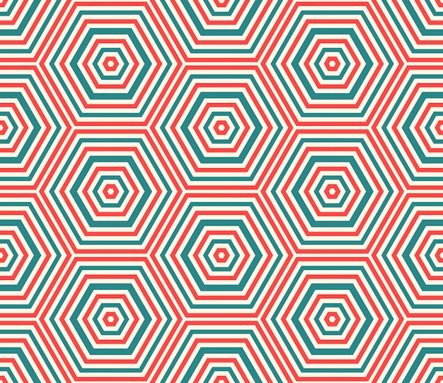 Striped hexagon seamless pattern. Linear geometric background