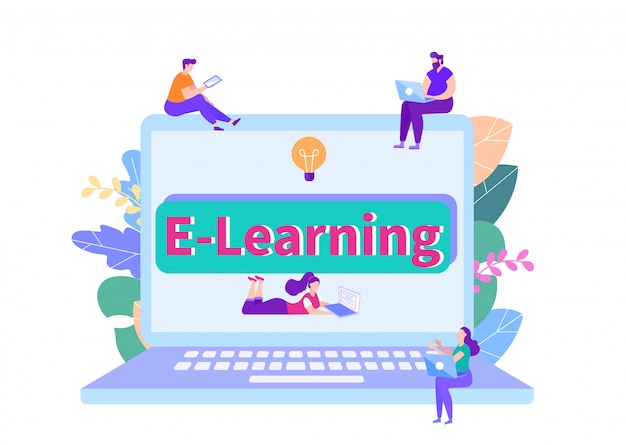 students learning on laptops. e-learning