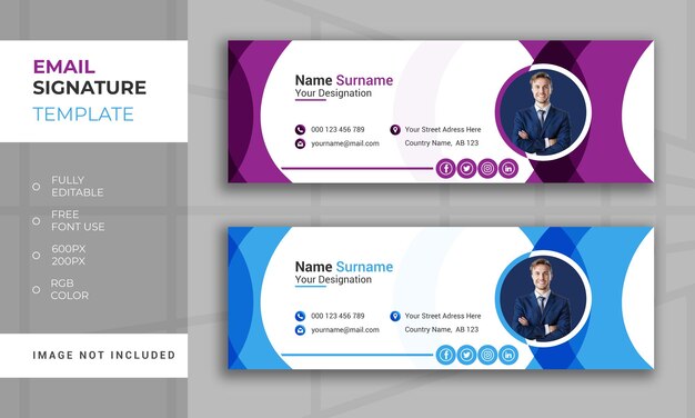 Stylish Email signature template or email footer and personal social media cover design set vector