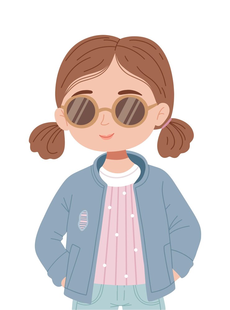 Vektör stylish redhead girl in a spring denim jacket and rhinestones in glasses vintage pastel colors stylish child