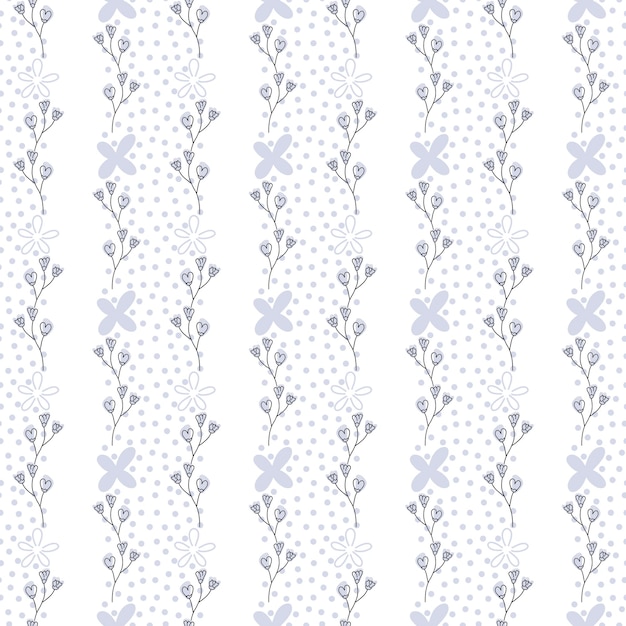 Stylish seamless handmade pattern Wildflowers with light purple circles Doodlestyle flowers
