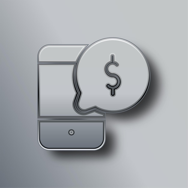 stylish silver metal mobile pay icon with gray background