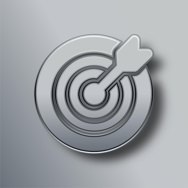 Stylish Silver Metal Target Icon with Gray Background
