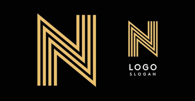 stylized golden letter n composed of parallel and intersecting lines forming an elegant geometric