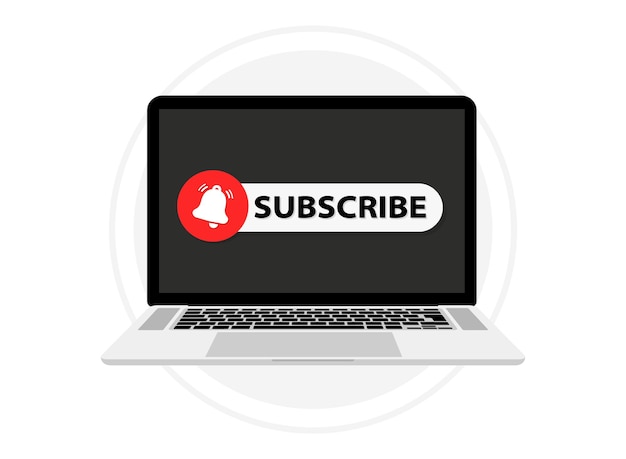 subscribe button with bell and cursor red button subscribe to channel or blog on computer screen