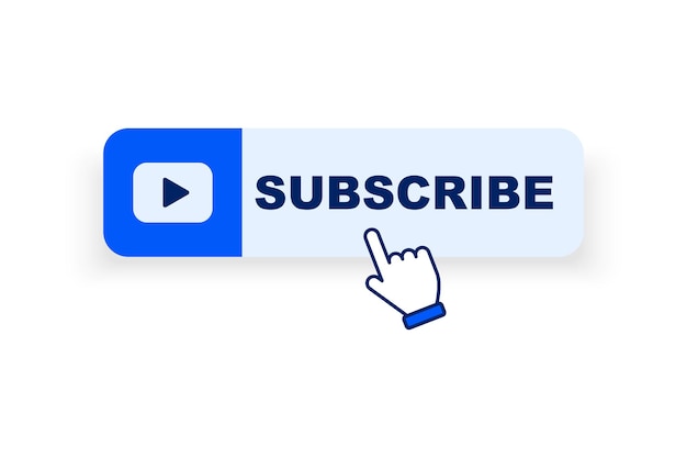 Subscribe button with pointer clicking Hand cursor clicking on subscribe button Hand pointer icon Social media web button element channel video content Vector illustration