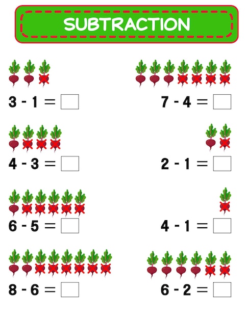 Subtraction Math worksheet for kids  Solve examples and write Mathematics  Subtraction for kids
