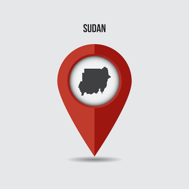 Sudan map on location pin. 3D pointer with map isolated on a background.