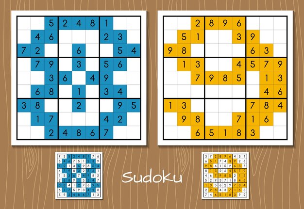 Sudoku game vector set with the answers 8 9 numbers