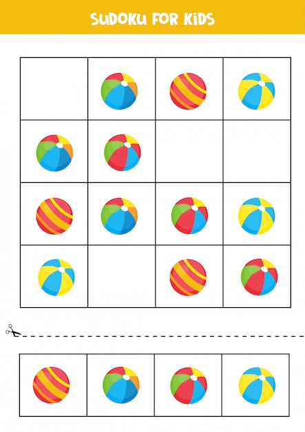 Sudoku med søde tegneserie legetøjsbolde. Spil for børn.