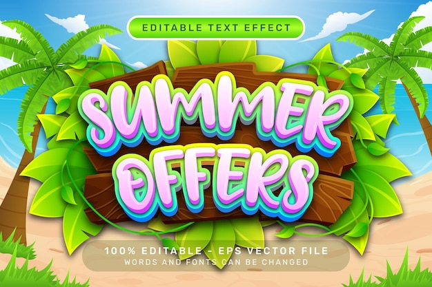 summer offers 3d text effect and editable text effect with a beach background