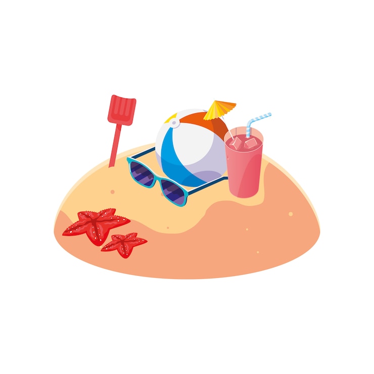 Vektör summer sand beach with beach balloon scene