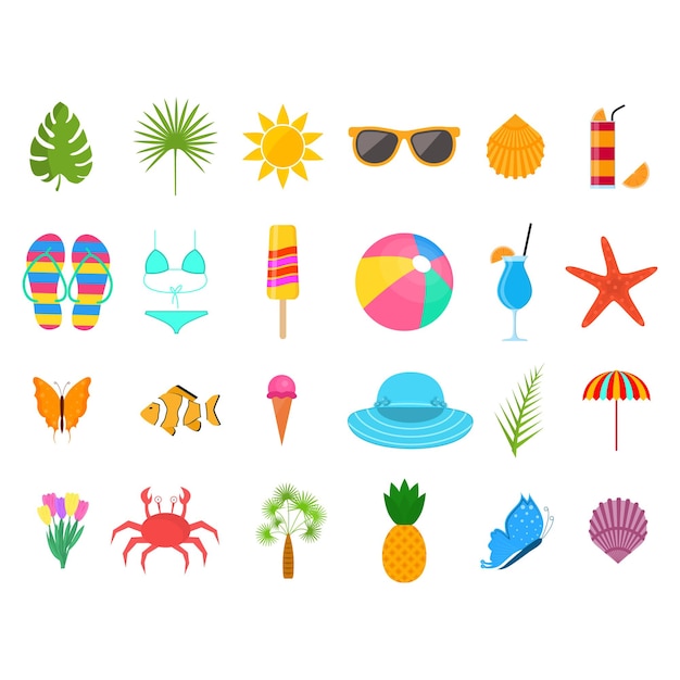 Summer Time Color Sign Icon Set Vector