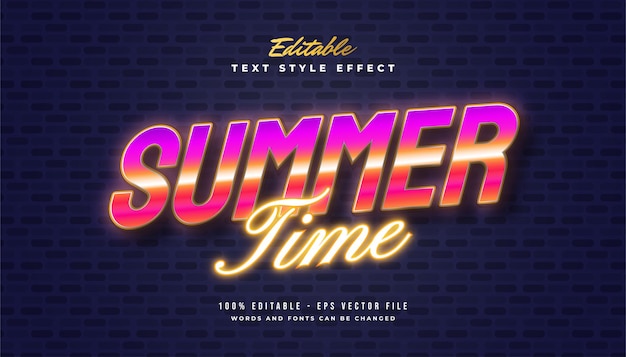 Summer Time Text in Colorful Retro Style and Glowing Neon Effect