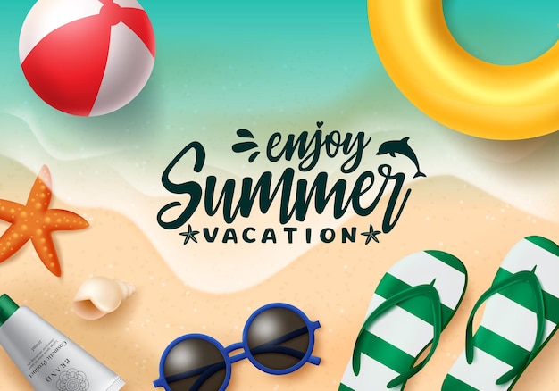 Summer vector banner design Summer vacation text in beach seaside background