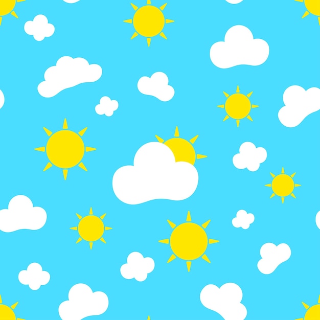 sun and cloud seamless pattern on blue background vector colorful texture weather forecast concept world earth day icon summer season