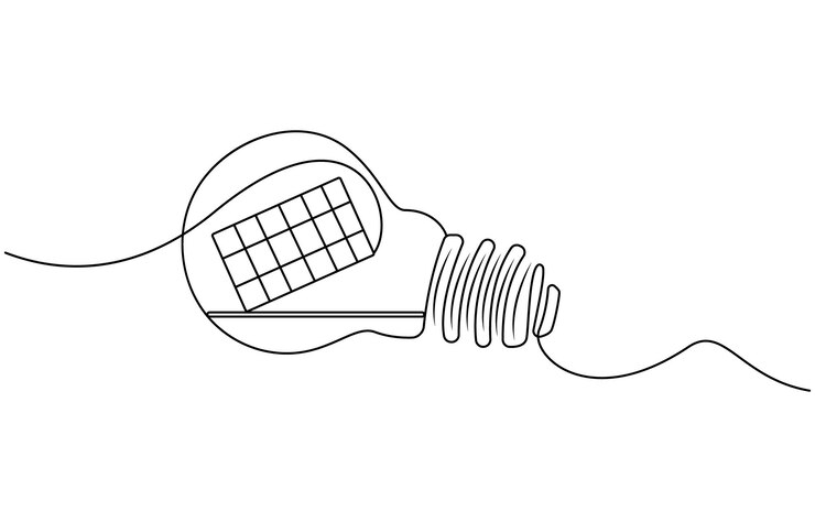 Sun and solar panel continuous one line icon drawing