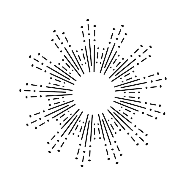 Sunburst firework explosion retro hand drawn sparkle bursting or light rays linear drawing vector