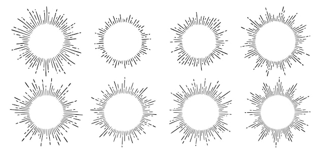 sunburst ray vintage frame element set star burst ray hand drawn shine hipster badge logotype circle decoration frame vector illustration