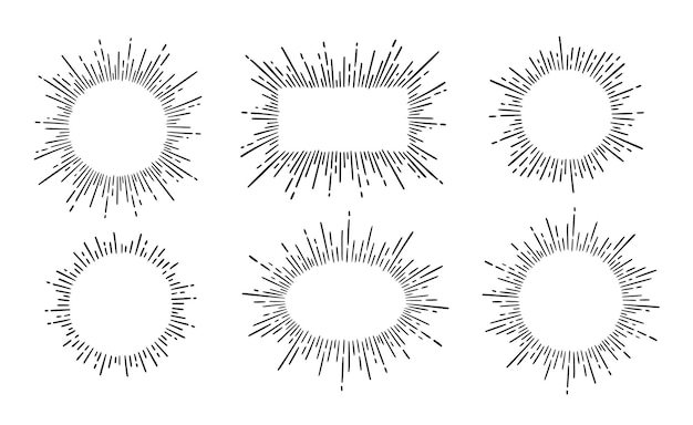 sunburst ray vintage frame element set star burst ray hand drawn shine hipster badge logotype circle decoration frame