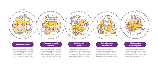 Sund graviditetsvedligeholdelse vektor infografisk skabelon. Vitaminer præsentationsoversigt designelementer. Datavisualisering med 5 trin. Proces tidslinje info diagram. Arbejdsgang layout med linje ikoner
