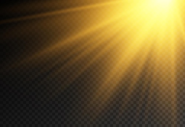 Sunlight with bright explosion flare light magic sparkles sun rays yellow beam effect