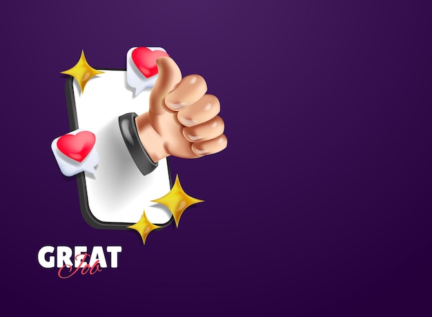 super like with phone gesture and heart love 3d modern vector template business element