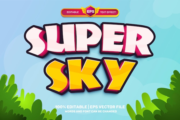 Super sky comic cartoon game tittle Bold 3D Editable text Effect Style