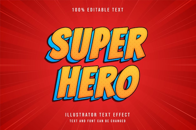 Superhero,3d editable text effect yellow gradation orange blue comic text style