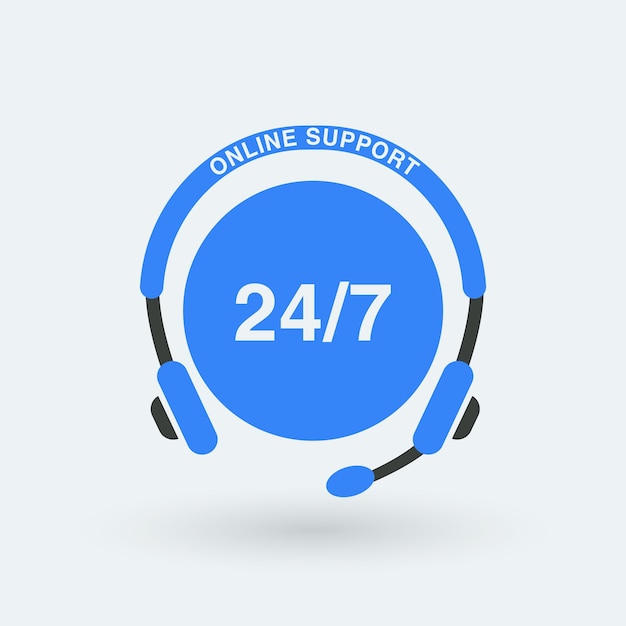 Support 24 hours flat icon isolated on white background Support service with headphones