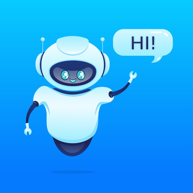 Support bot Ai assistant Flat icon with blue support bot on white background