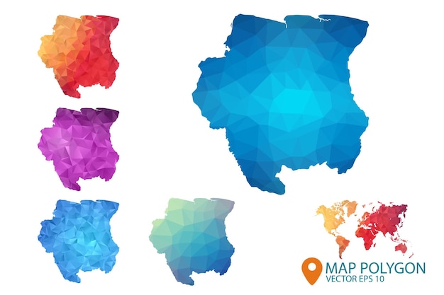 suriname map set of geometric rumpled triangular low poly style gradient graphic background
