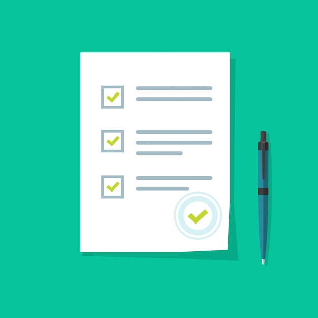 Survey form with good exam results or quiz icon vector flat cartoon