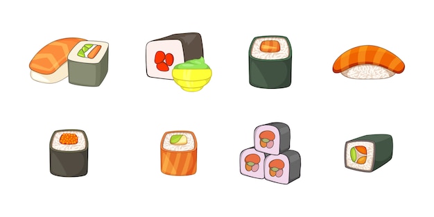 sushi element set. cartoon set of sushi vector elements
