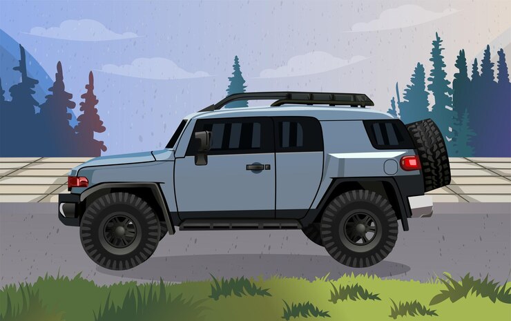 SUV araba vektör şablonu tasarımı, Yan Görünüm, 4x4 araba