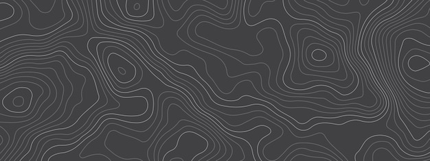 Svartvit landskapsbakgrund med vågig topografisk kartdesign Kurvlinjekartans konturnät