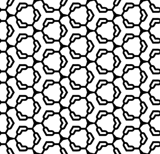 Svartvit sömlös abstrakt mönsterbakgrund och -kuliss. Gråskalig ornamentdesign. Mosaikornament. Vektorgrafikillustration