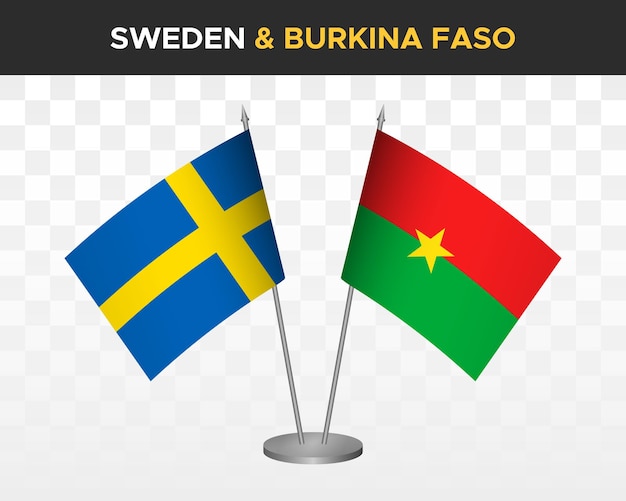 Sweden vs burkina faso desk flags mockup isolated 3d vector illustration swedish table flags
