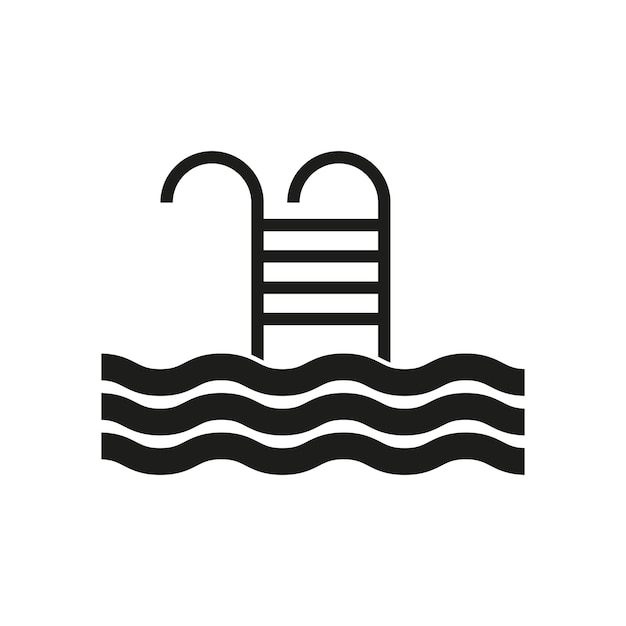 Swimming pool icon Water waves symbol Ladder entry design Black vector illustration