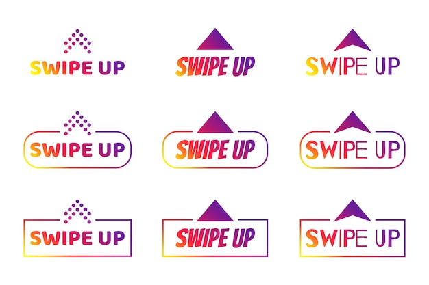 Swipe up lettering with arrow pointer for stories . Social media. Vector illustration.