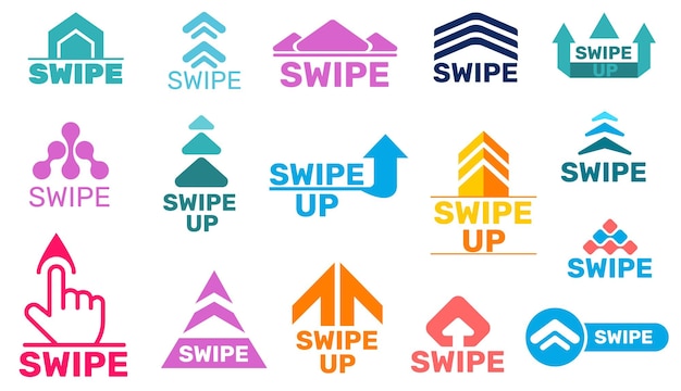 Swipe up stories arrows Interactive screen scrolling button Quick click on link from app Social media network design elements Mobile application Move pictogram UI arrow vector set