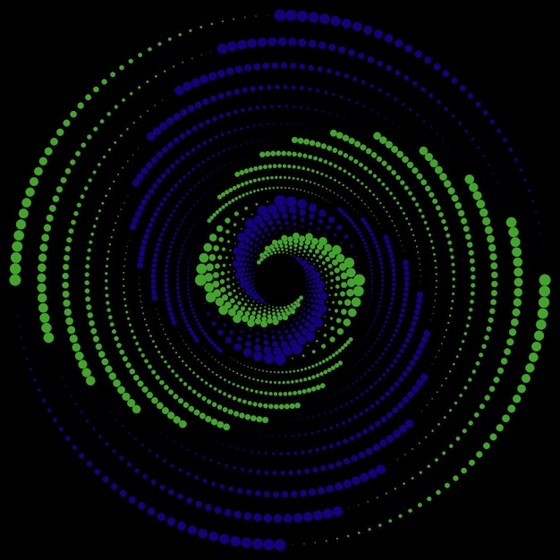 swirl of blue green balls abstract spiral rotating and twisting lines