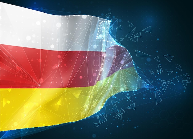 Sydossetien, flag, virtuelt abstrakt 3D-objekt fra trekantede polygoner på en blå baggrund