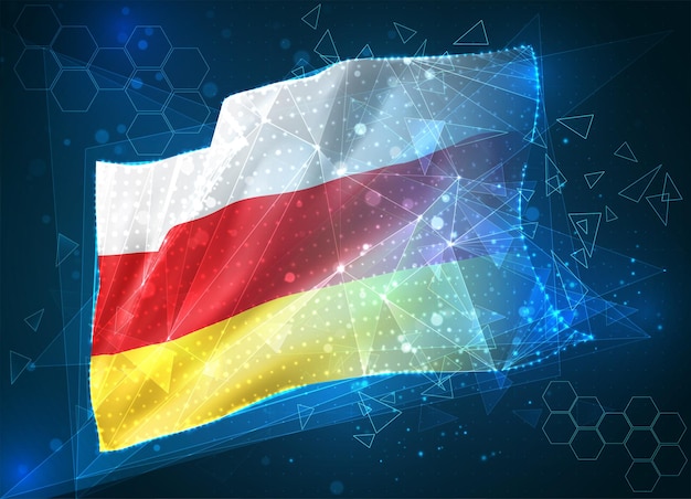 Sydossetien, vektorflag, virtuelt abstrakt 3D-objekt fra trekantede polygoner på en blå baggrund