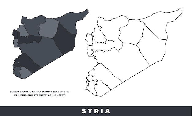 Syria political regions black color outline map set