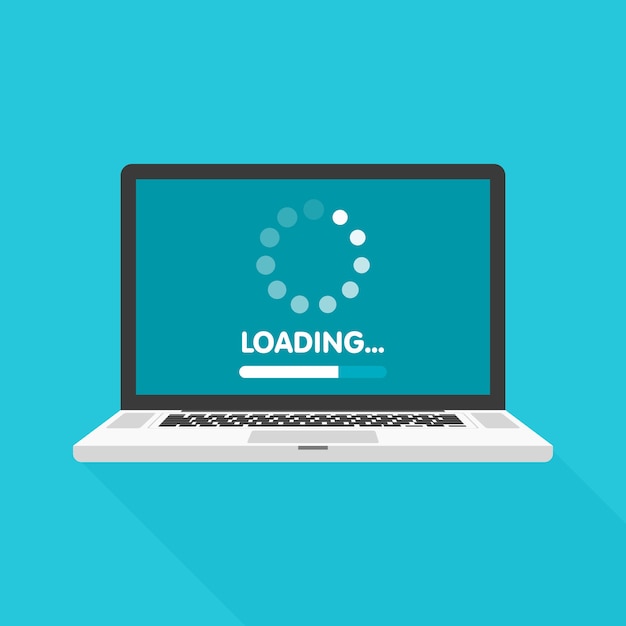 System software update and upgrade concept. Loading process in laptop screen.  illustration.