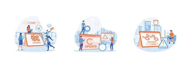 System updates Tiny programmers upgrading operating system The programmer behind the computer screen