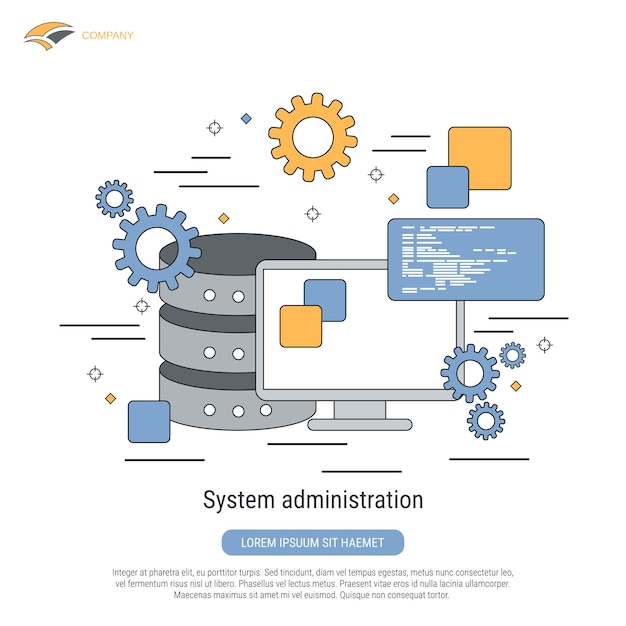 Systemadministration flad kontur stil vektor koncept illustration