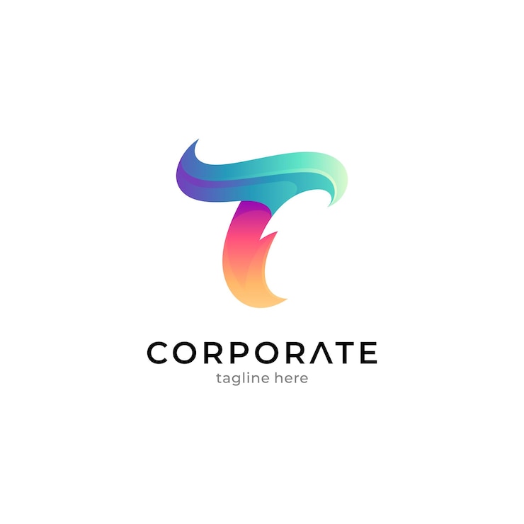 T harfi ve ateş yaratıcı gradyan logo şablonu