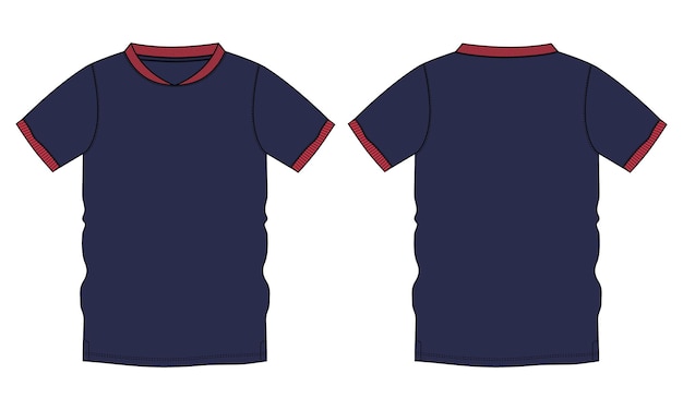 T shirt Technical Flat sketch vector illustration navy blue Color template